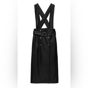 Zara Black Faux Leather Pinafore Skirt